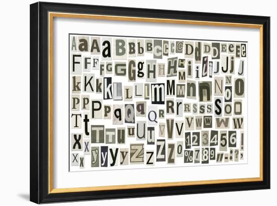 Newspaper Alphabet With Letters, Numbers And Symbols. Isolated On White-donatas1205-Framed Art Print