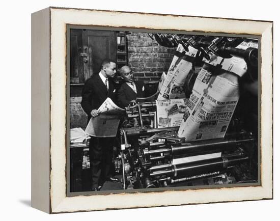 Newspaper Founder Robert S. Abbott Checking Printing Press at the African American Newspaper-Gordon Coster-Framed Premier Image Canvas