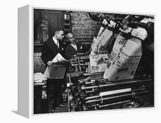 Newspaper Founder Robert S. Abbott Checking Printing Press at the African American Newspaper-Gordon Coster-Framed Premier Image Canvas