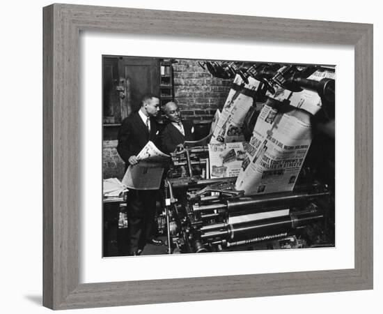 Newspaper Founder Robert S. Abbott Checking Printing Press at the African American Newspaper-Gordon Coster-Framed Photographic Print