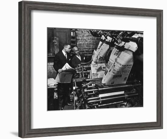 Newspaper Founder Robert S. Abbott Checking Printing Press at the African American Newspaper-Gordon Coster-Framed Photographic Print