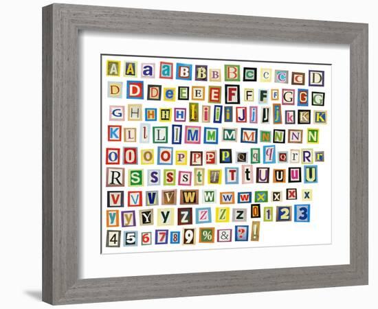 Newspaper, Magazine Alphabet With Letters, Numbers-donatas1205-Framed Art Print