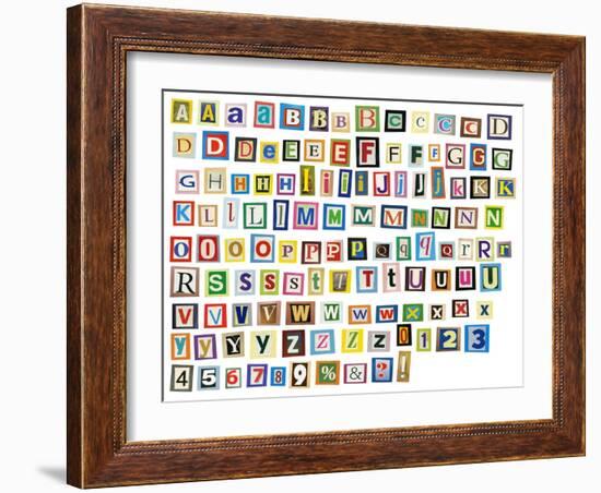 Newspaper, Magazine Alphabet With Letters, Numbers-donatas1205-Framed Art Print