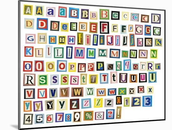 Newspaper, Magazine Alphabet With Letters, Numbers-donatas1205-Mounted Art Print