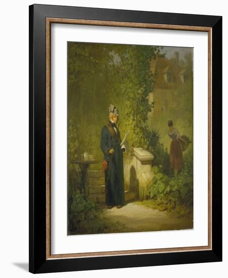 Newspaper Reader in the Garden (Or: Politikus in His Little Garden Having a Coffee), Late 1840s-Carl Spitzweg-Framed Giclee Print