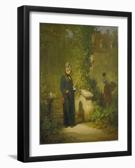 Newspaper Reader in the Garden (Or: Politikus in His Little Garden Having a Coffee), Late 1840s-Carl Spitzweg-Framed Giclee Print