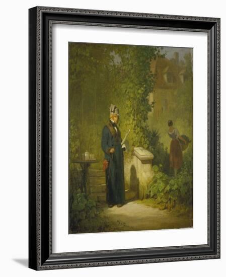 Newspaper Reader in the Garden (Or: Politikus in His Little Garden Having a Coffee), Late 1840s-Carl Spitzweg-Framed Giclee Print