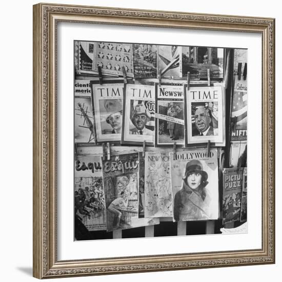 Newsstand Displaying American Magazines-Jack Birns-Framed Photographic Print