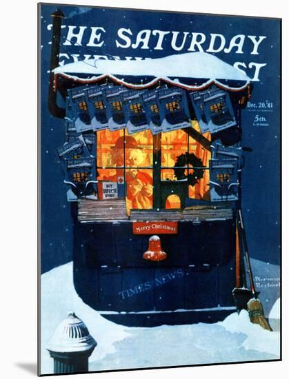 "Newsstand in the Snow" Saturday Evening Post Cover, December 20,1941-Norman Rockwell-Mounted Print