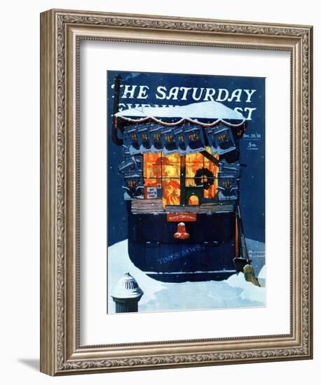 "Newsstand in the Snow" Saturday Evening Post Cover, December 20,1941-Norman Rockwell-Framed Giclee Print