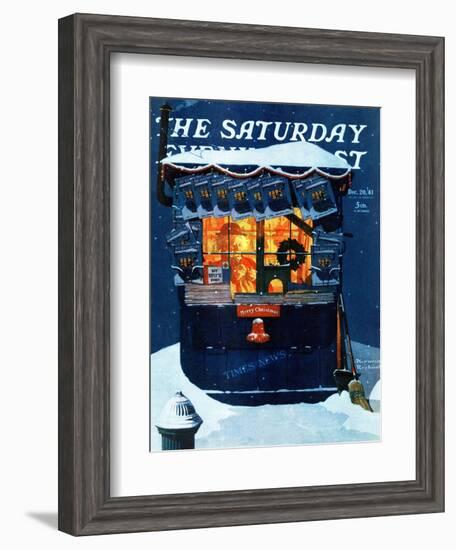 "Newsstand in the Snow" Saturday Evening Post Cover, December 20,1941-Norman Rockwell-Framed Giclee Print