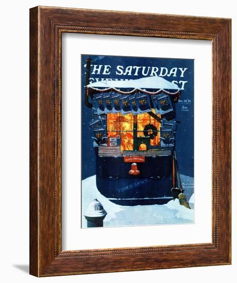 "Newsstand in the Snow" Saturday Evening Post Cover, December 20,1941-Norman Rockwell-Framed Giclee Print