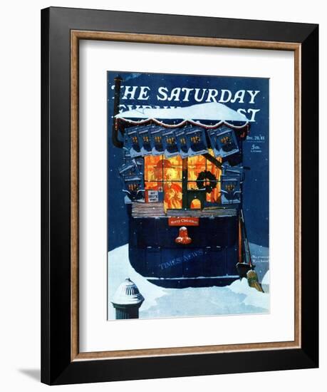 "Newsstand in the Snow" Saturday Evening Post Cover, December 20,1941-Norman Rockwell-Framed Giclee Print