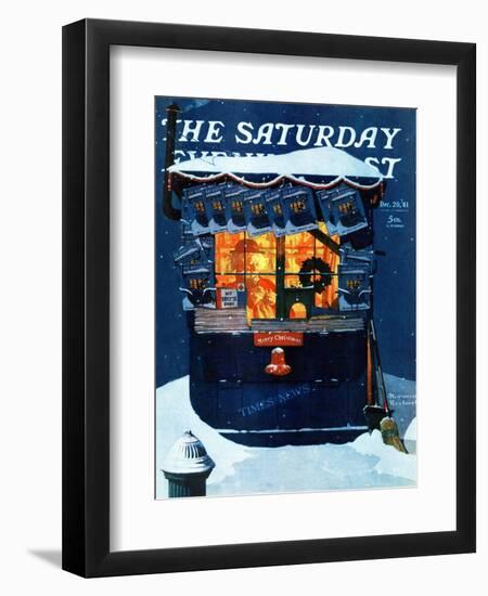 "Newsstand in the Snow" Saturday Evening Post Cover, December 20,1941-Norman Rockwell-Framed Giclee Print