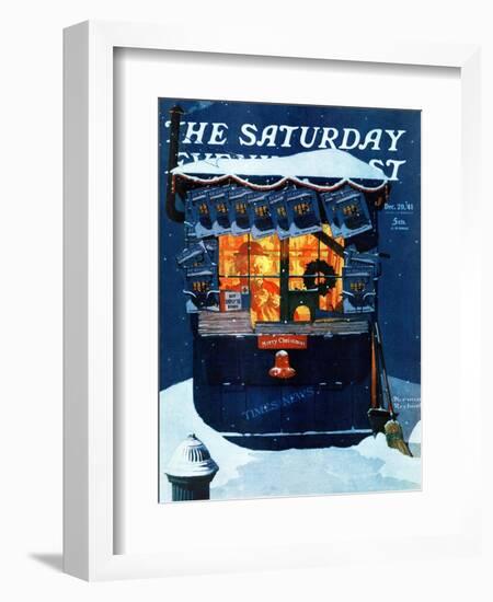 "Newsstand in the Snow" Saturday Evening Post Cover, December 20,1941-Norman Rockwell-Framed Giclee Print