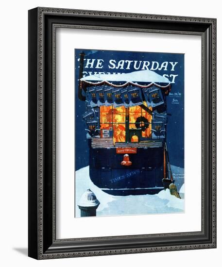 "Newsstand in the Snow" Saturday Evening Post Cover, December 20,1941-Norman Rockwell-Framed Giclee Print