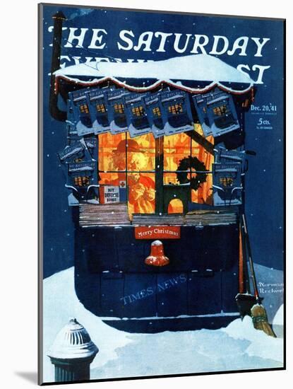 "Newsstand in the Snow" Saturday Evening Post Cover, December 20,1941-Norman Rockwell-Mounted Premium Giclee Print