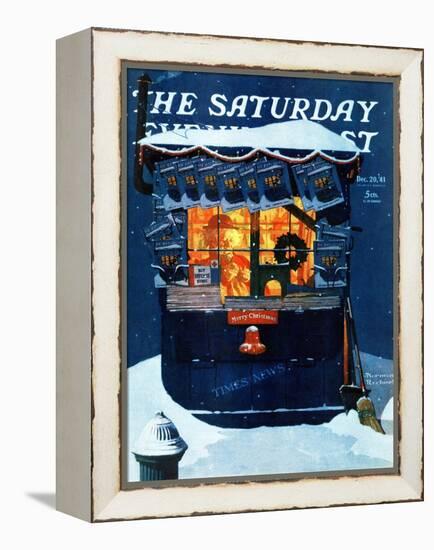 "Newsstand in the Snow" Saturday Evening Post Cover, December 20,1941-Norman Rockwell-Framed Premier Image Canvas