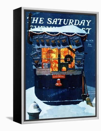 "Newsstand in the Snow" Saturday Evening Post Cover, December 20,1941-Norman Rockwell-Framed Premier Image Canvas