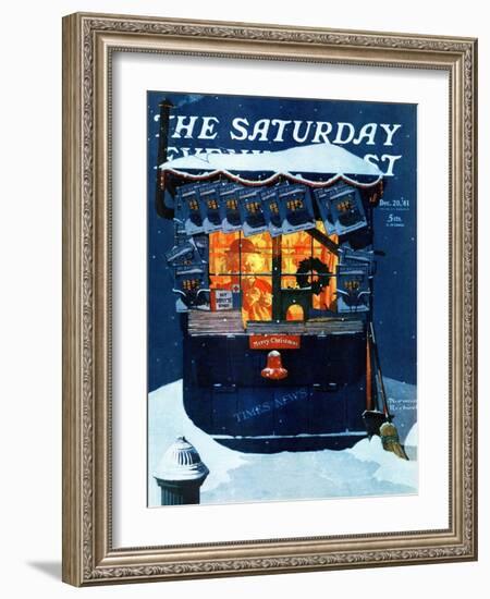 "Newsstand in the Snow" Saturday Evening Post Cover, December 20,1941-Norman Rockwell-Framed Giclee Print