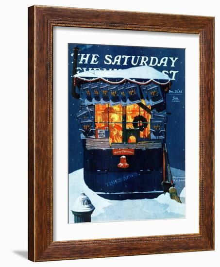 "Newsstand in the Snow" Saturday Evening Post Cover, December 20,1941-Norman Rockwell-Framed Giclee Print