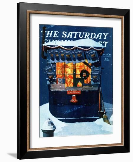 "Newsstand in the Snow" Saturday Evening Post Cover, December 20,1941-Norman Rockwell-Framed Giclee Print