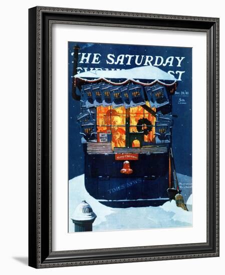 "Newsstand in the Snow" Saturday Evening Post Cover, December 20,1941-Norman Rockwell-Framed Giclee Print