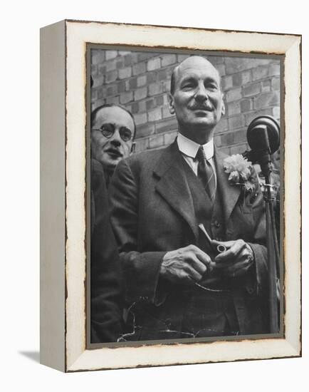 Next Prime Minister Clement Attlee, Greeting Newsreel Personnel-Bob Landry-Framed Premier Image Canvas