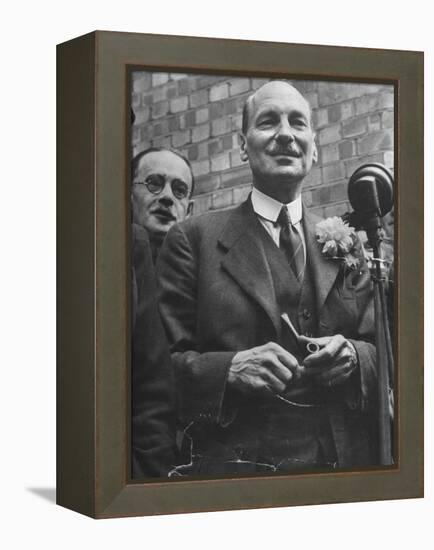Next Prime Minister Clement Attlee, Greeting Newsreel Personnel-Bob Landry-Framed Premier Image Canvas