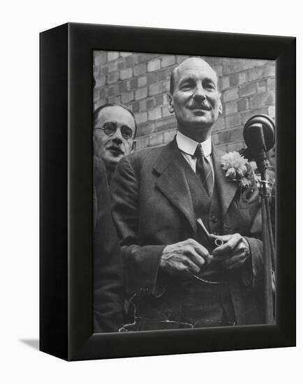 Next Prime Minister Clement Attlee, Greeting Newsreel Personnel-Bob Landry-Framed Premier Image Canvas