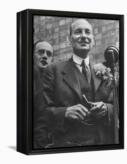 Next Prime Minister Clement Attlee, Greeting Newsreel Personnel-Bob Landry-Framed Premier Image Canvas