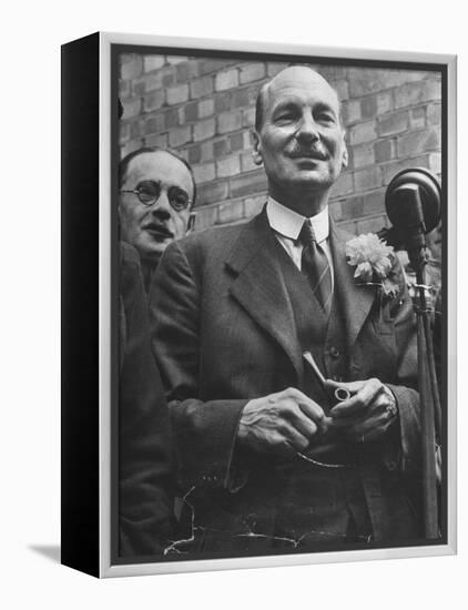 Next Prime Minister Clement Attlee, Greeting Newsreel Personnel-Bob Landry-Framed Premier Image Canvas