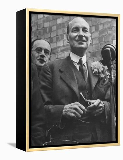 Next Prime Minister Clement Attlee, Greeting Newsreel Personnel-Bob Landry-Framed Premier Image Canvas