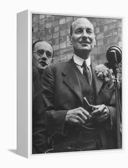 Next Prime Minister Clement Attlee, Greeting Newsreel Personnel-Bob Landry-Framed Premier Image Canvas