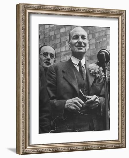 Next Prime Minister Clement Attlee, Greeting Newsreel Personnel-Bob Landry-Framed Photographic Print