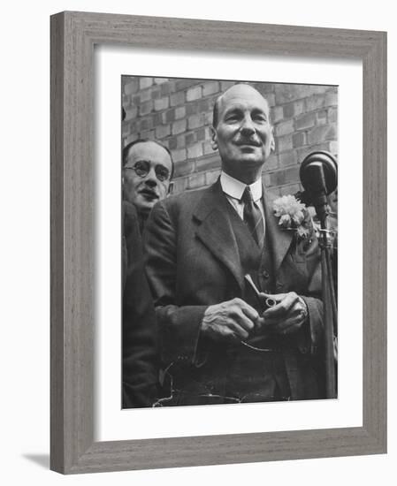 Next Prime Minister Clement Attlee, Greeting Newsreel Personnel-Bob Landry-Framed Photographic Print