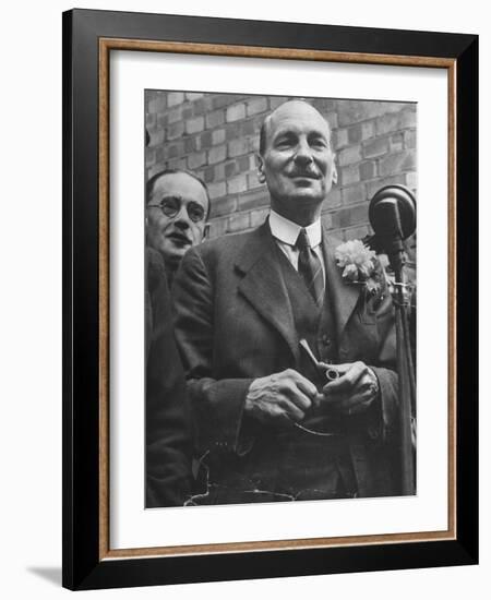 Next Prime Minister Clement Attlee, Greeting Newsreel Personnel-Bob Landry-Framed Photographic Print