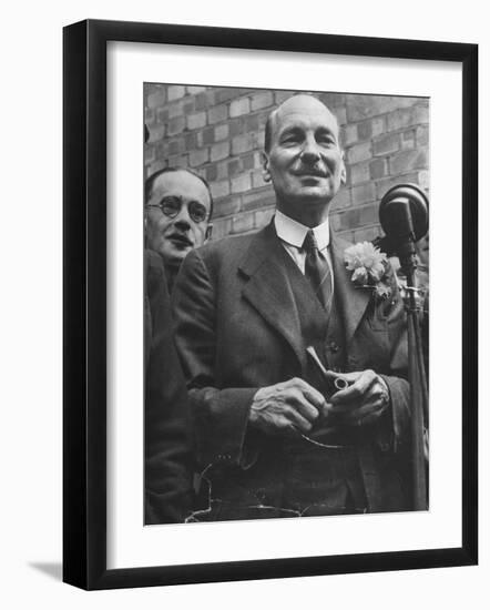 Next Prime Minister Clement Attlee, Greeting Newsreel Personnel-Bob Landry-Framed Photographic Print