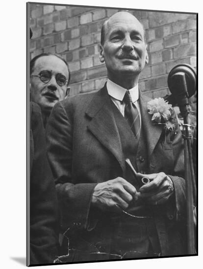 Next Prime Minister Clement Attlee, Greeting Newsreel Personnel-Bob Landry-Mounted Photographic Print