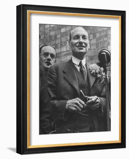 Next Prime Minister Clement Attlee, Greeting Newsreel Personnel-Bob Landry-Framed Photographic Print