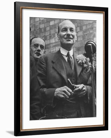 Next Prime Minister Clement Attlee, Greeting Newsreel Personnel-Bob Landry-Framed Photographic Print