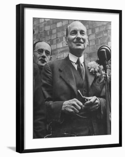 Next Prime Minister Clement Attlee, Greeting Newsreel Personnel-Bob Landry-Framed Photographic Print