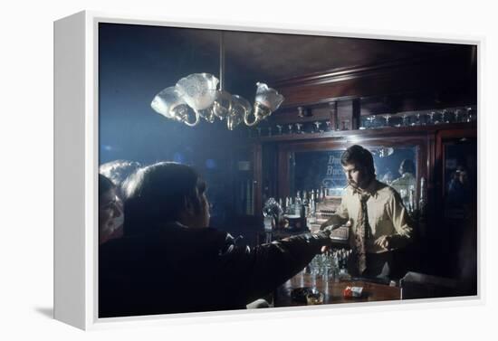 Nhl Boston Bruin Player Derek Sanderson Bartending at His Favorite Boston Bar, 1971-Art Rickerby-Framed Premier Image Canvas