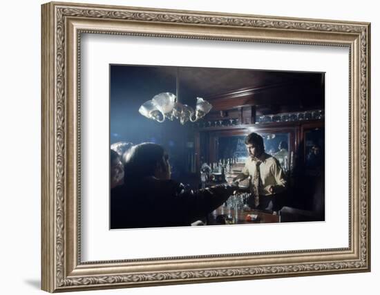 Nhl Boston Bruin Player Derek Sanderson Bartending at His Favorite Boston Bar, 1971-Art Rickerby-Framed Photographic Print