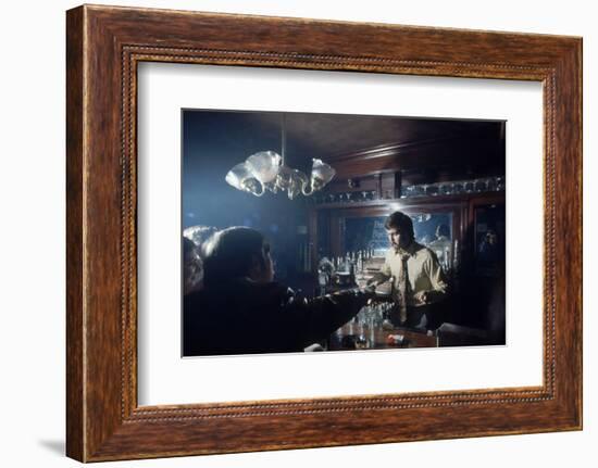 Nhl Boston Bruin Player Derek Sanderson Bartending at His Favorite Boston Bar, 1971-Art Rickerby-Framed Photographic Print