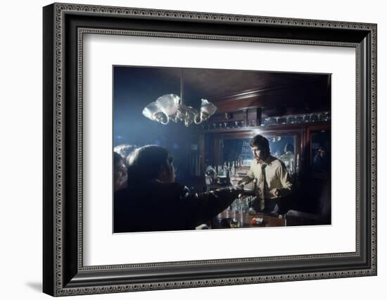 Nhl Boston Bruin Player Derek Sanderson Bartending at His Favorite Boston Bar, 1971-Art Rickerby-Framed Photographic Print