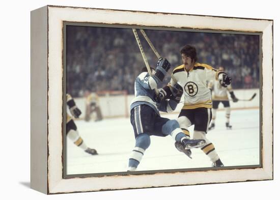 Nhl Boston Bruin Player Derek Sanderson Tripping Pittsburgh Penguin Player During Game-Art Rickerby-Framed Premier Image Canvas