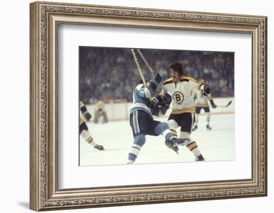 Nhl Boston Bruin Player Derek Sanderson Tripping Pittsburgh Penguin Player During Game-Art Rickerby-Framed Photographic Print