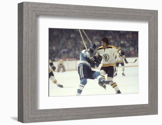 Nhl Boston Bruin Player Derek Sanderson Tripping Pittsburgh Penguin Player During Game-Art Rickerby-Framed Photographic Print