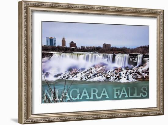 Niagara Falls - American Falls in Winter-Lantern Press-Framed Art Print